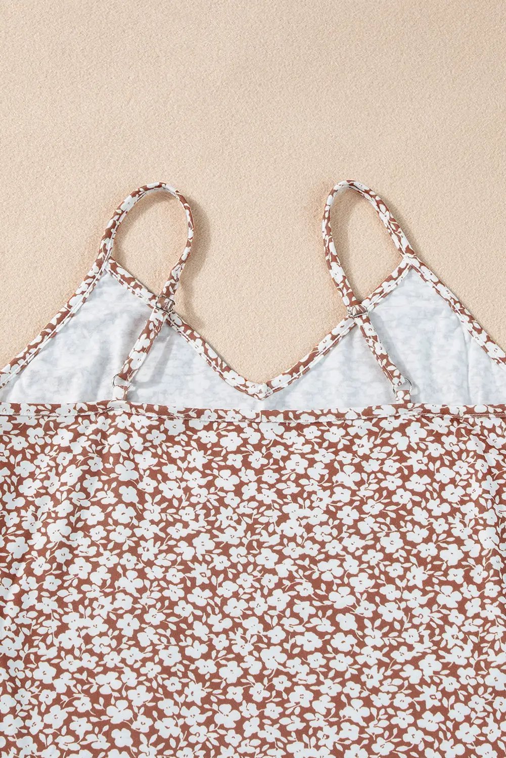 Grateful Threads Boutique Chestnut Floral Print Spaghetti Strap V-Neck Tank Top Bodysuit - Tank Tops