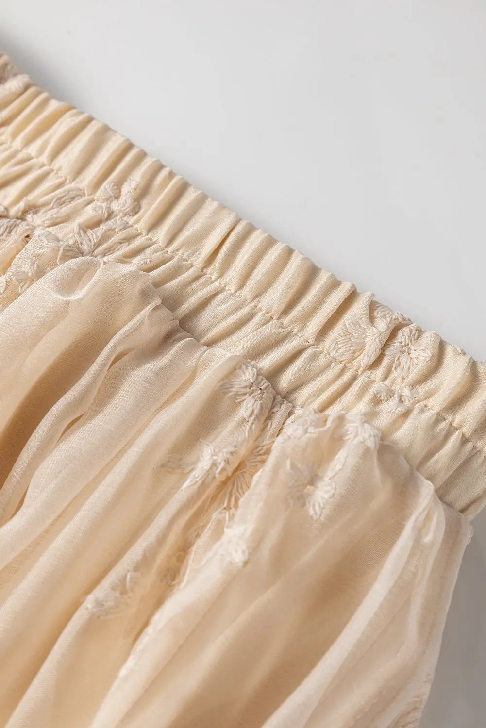 Grateful Threads Boutique Oatmeal Embroidered Mesh Overlay Flowy Long Skirt - Skirts Oatmeal Embroidered Mesh Overlay Flowy Long Skirt