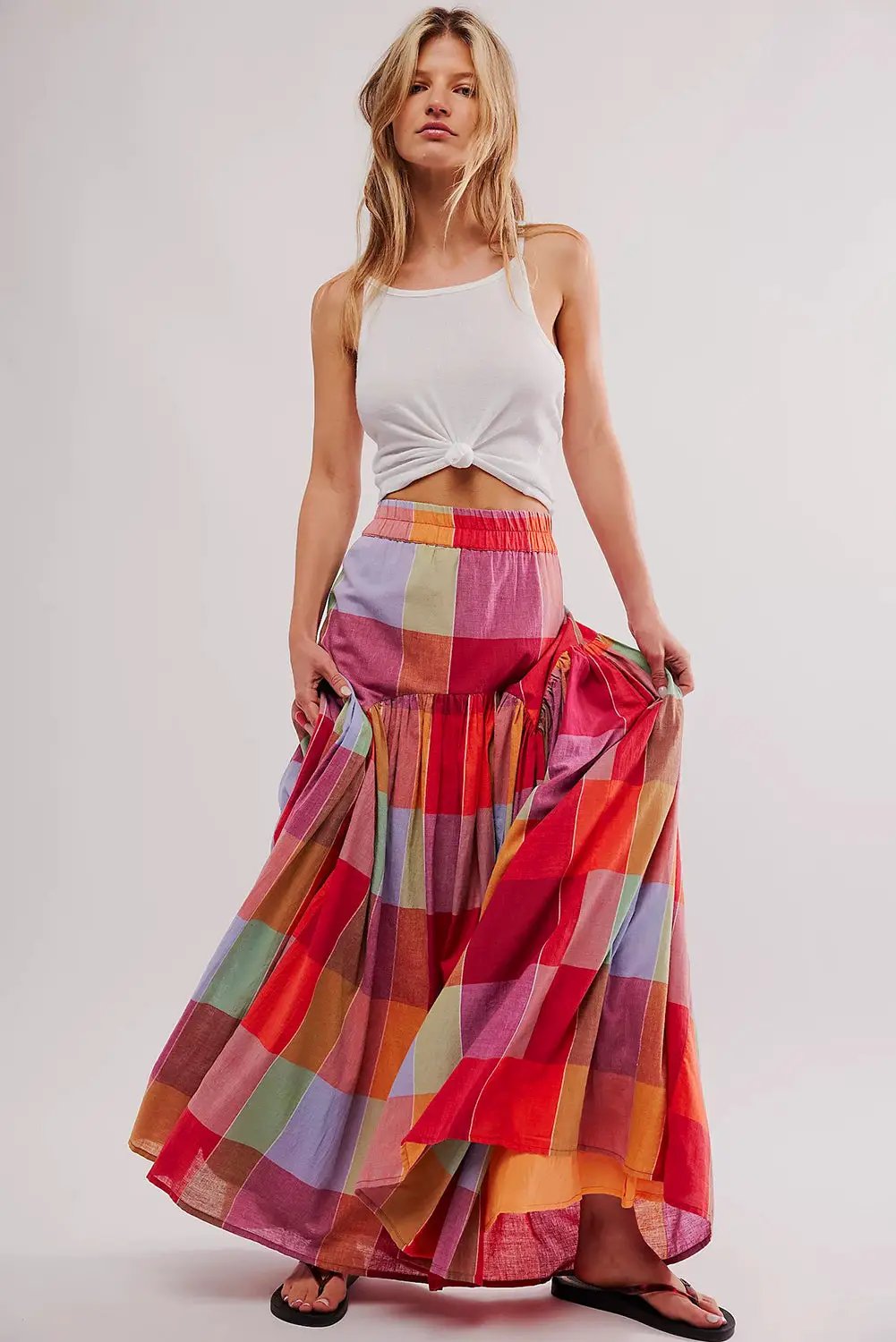 Grateful Threads Boutique Plaid High Waist Maxi Skirt - Skirts