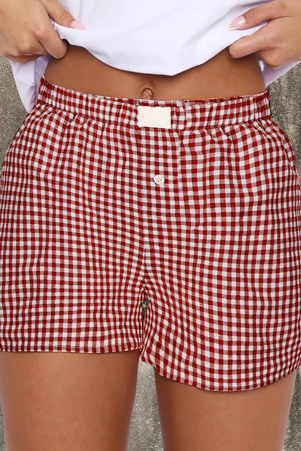 Grateful Threads Boutique Gingham High Waist Boxer Shorts – Trendy, Comfy & Flattering Fit - Short Trousers Gingham Printed High Waist Shorts