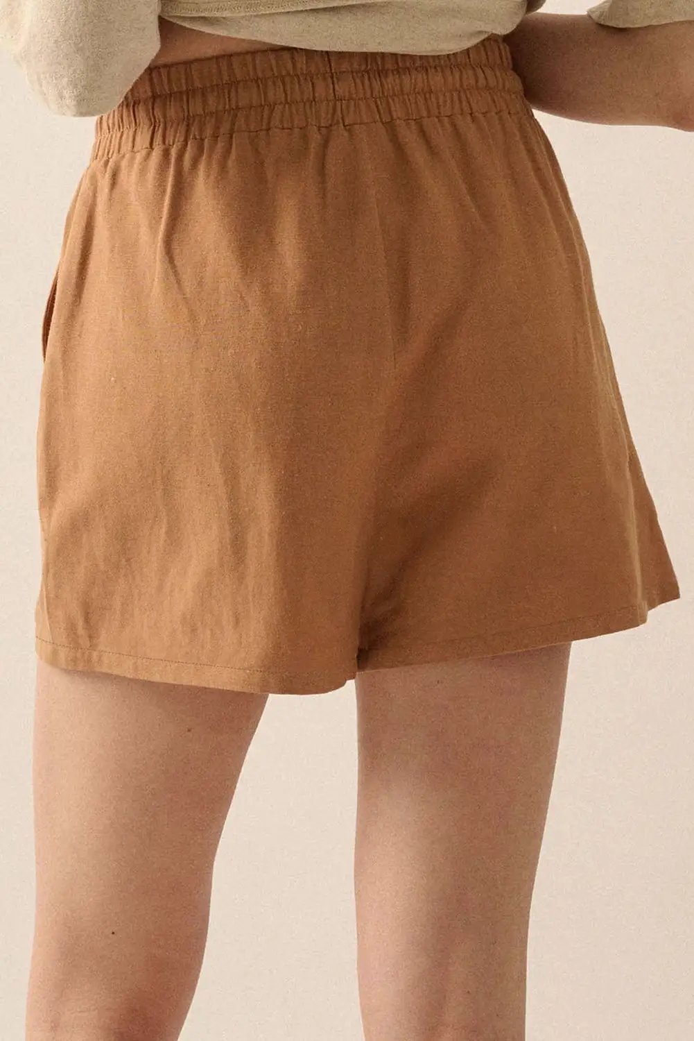 Grateful Threads Boutique Khaki Embroidered Boho Tasseled Drawstring Elastic Waist Casual Shorts - Shorts embroidered boho tassel shorts