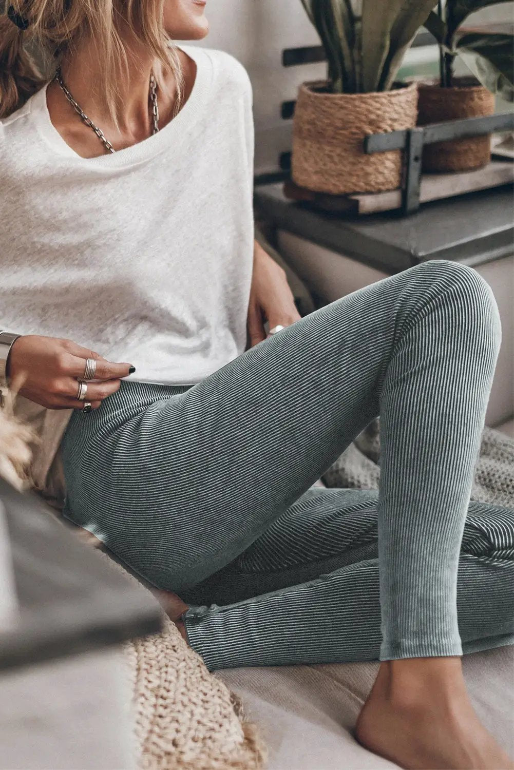 Grateful Threads Boutique Dark Grey Vintage Wash Ribbed Leggings - Leggings Dark Grey Vintage Wash Ribbed Leggings