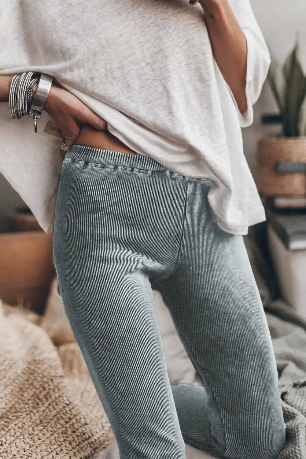Grateful Threads Boutique Dark Grey Vintage Wash Ribbed Leggings - Leggings Dark Grey Vintage Wash Ribbed Leggings