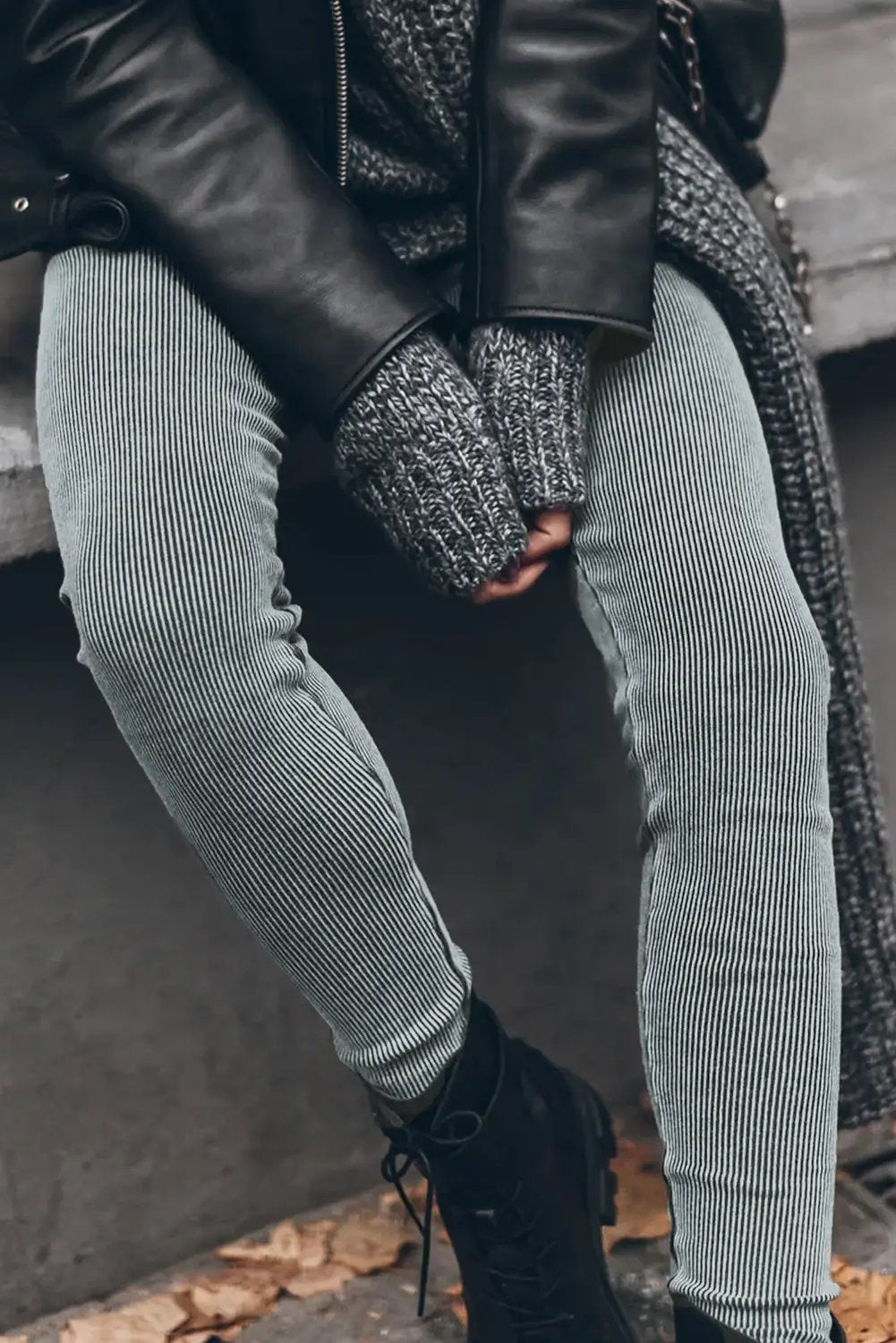 Grateful Threads Boutique Dark Grey Vintage Wash Ribbed Leggings - Leggings Dark Grey Vintage Wash Ribbed Leggings