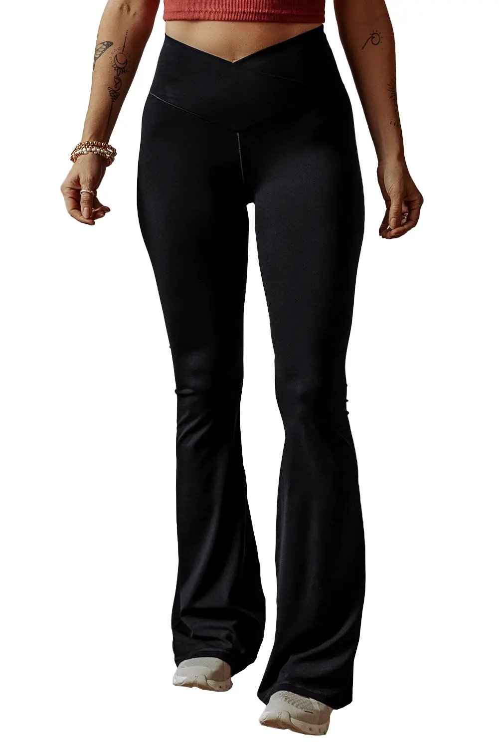 Grateful Threads Boutique Black V Shape High Waist Flared Leggings - Leggings