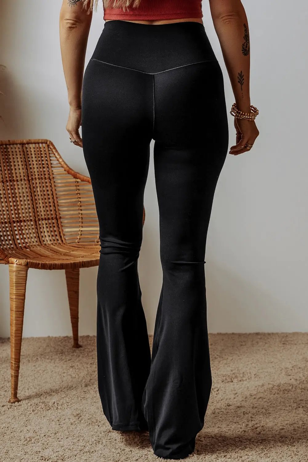 Grateful Threads Boutique Black V Shape High Waist Flared Leggings - Leggings