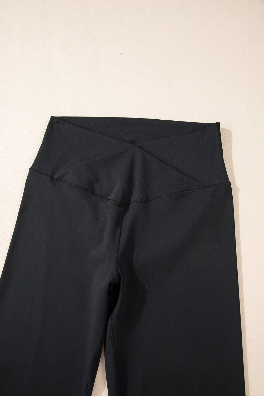 Grateful Threads Boutique Black V Shape High Waist Flared Leggings - Leggings