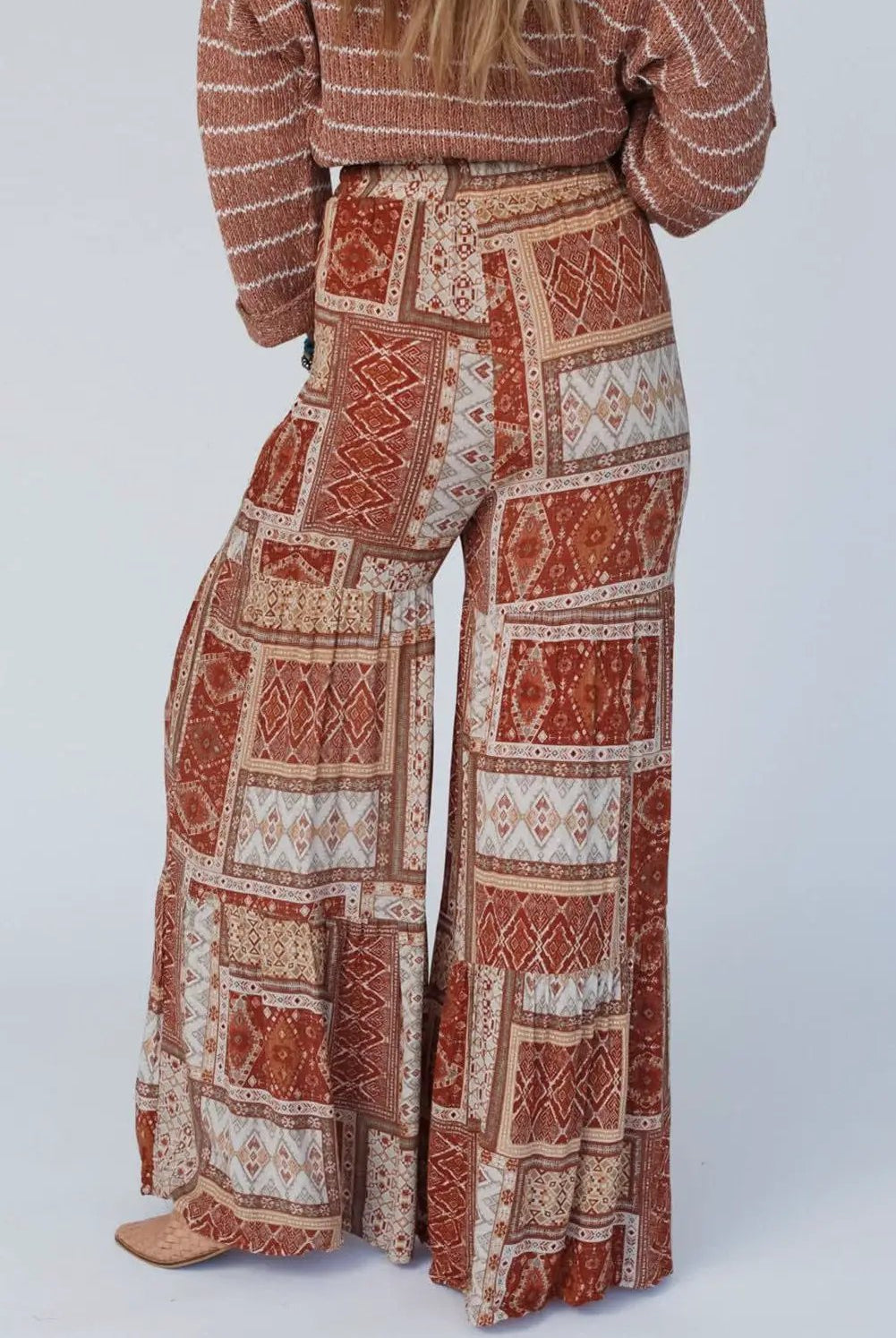 Grateful Threads Boutique Brown Boho Aztec Print Tiered Palazzo Pants - Pants