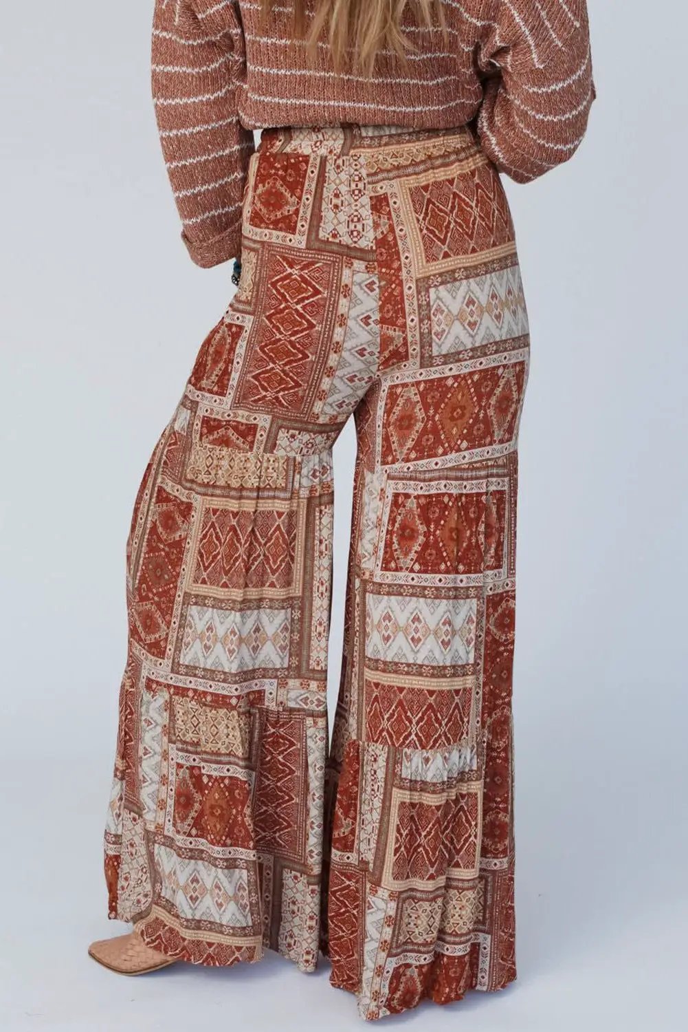 Grateful Threads Boutique Brown Boho Aztec Print Tiered Palazzo Pants - Pants