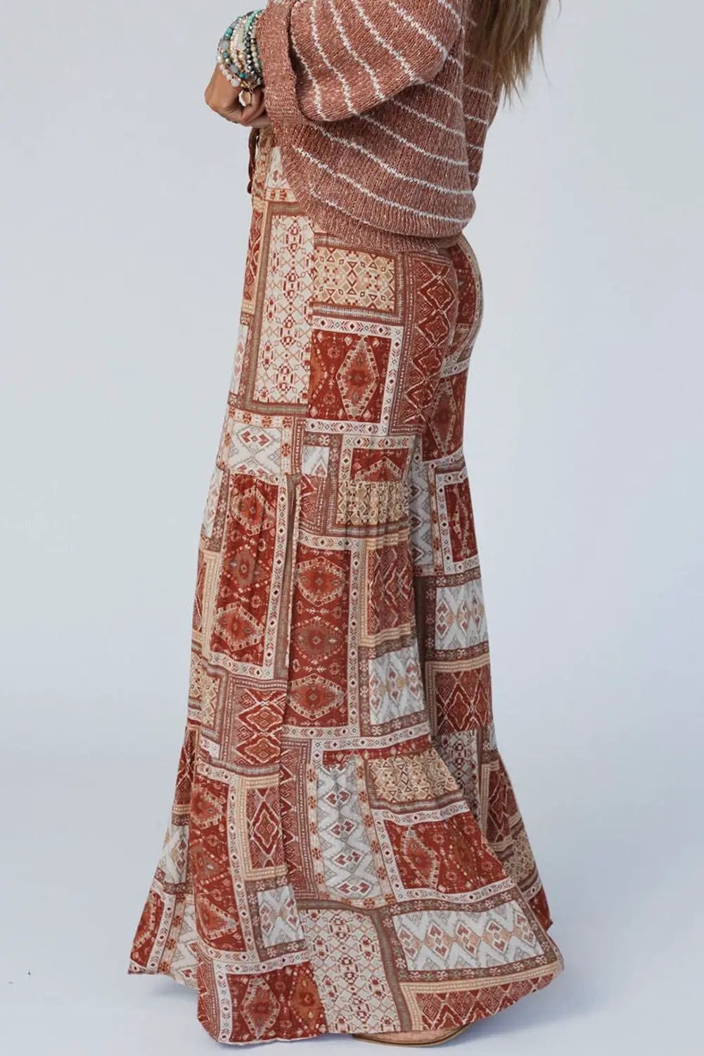 Grateful Threads Boutique Brown Boho Aztec Print Tiered Palazzo Pants - Pants