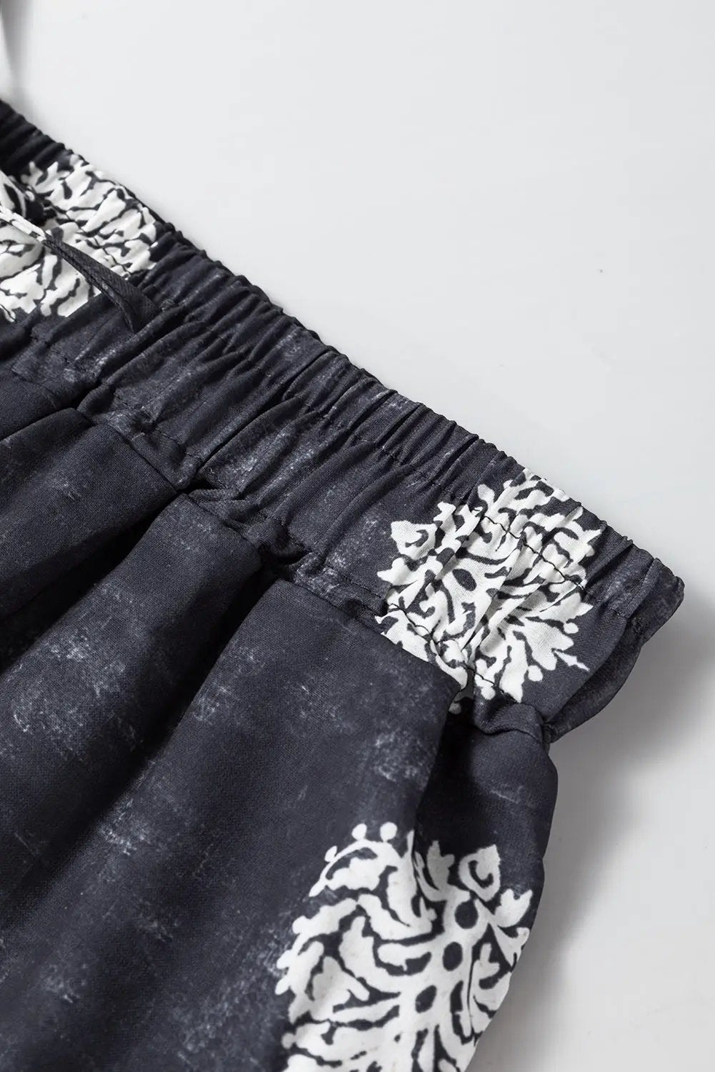 Grateful Threads Boutique Black Bohemian Printed Drawstring Waist Wide Leg Pants - Pants Black Bohemian Printed Drawstring Waist Wide Leg Pants