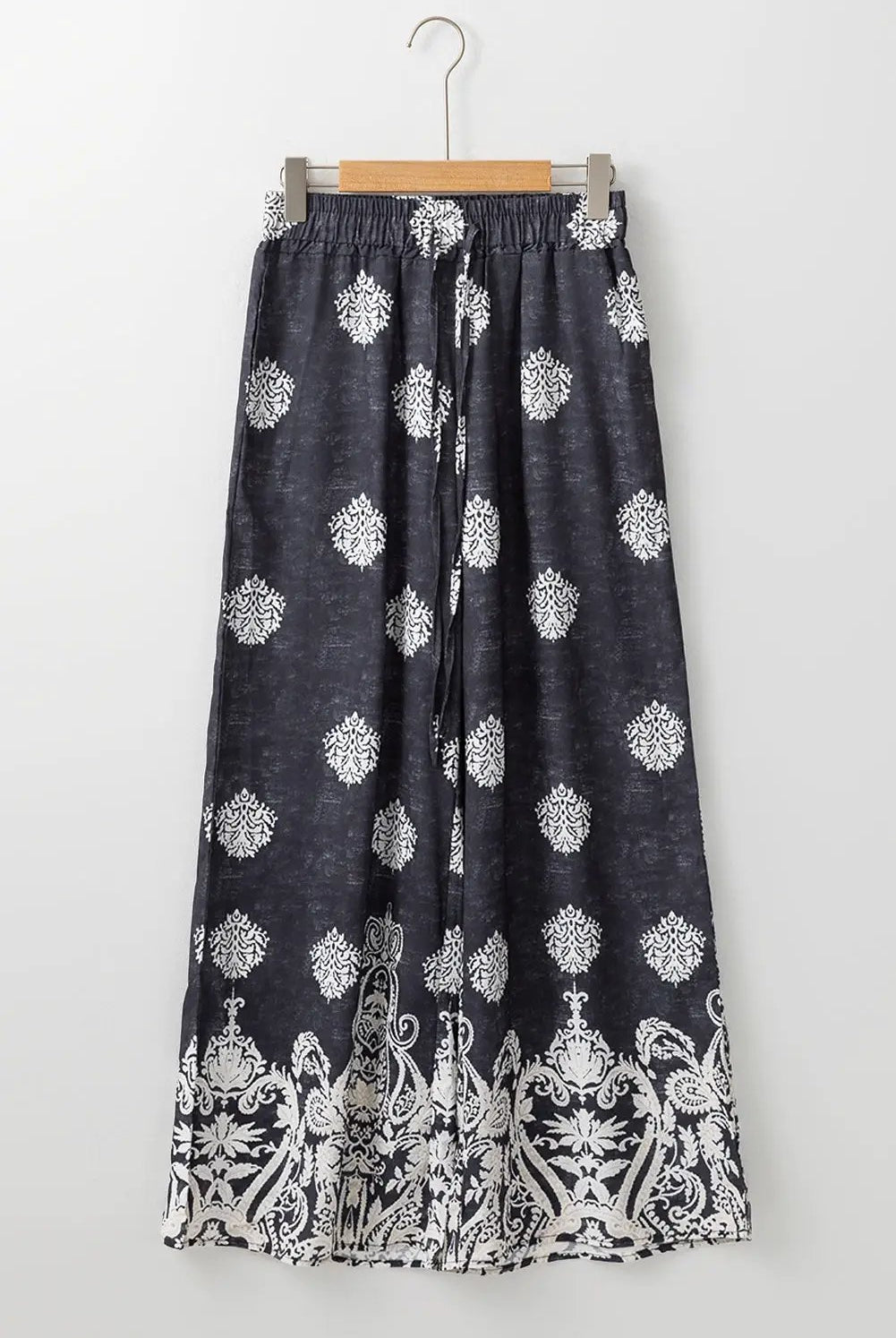 Grateful Threads Boutique Black Bohemian Printed Drawstring Waist Wide Leg Pants - Pants Black Bohemian Printed Drawstring Waist Wide Leg Pants