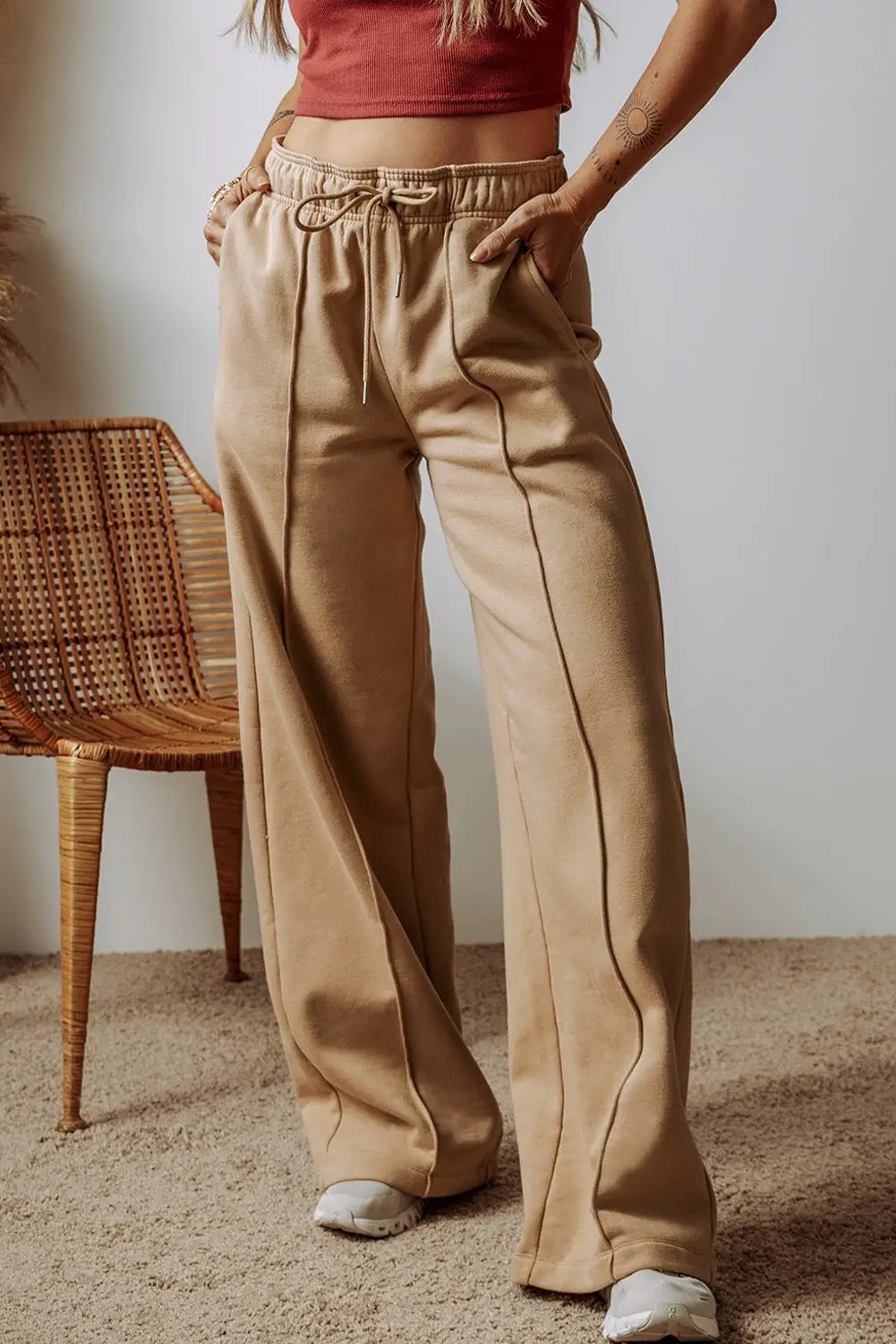 Grateful Threads Boutique Canyon Comfort Wide Leg Drawstring Pants - Sweatpants Smoke Gray Exposed Seam Drawstring High Waist Wide Leg Pants