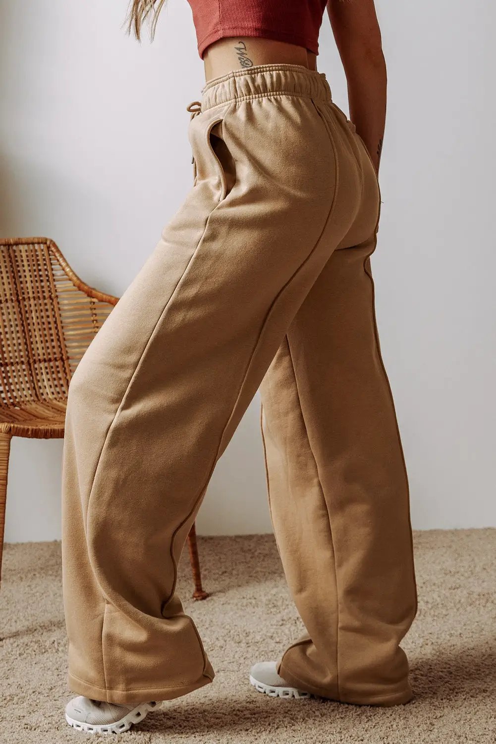Grateful Threads Boutique Canyon Comfort Wide Leg Drawstring Pants - Sweatpants Smoke Gray Exposed Seam Drawstring High Waist Wide Leg Pants