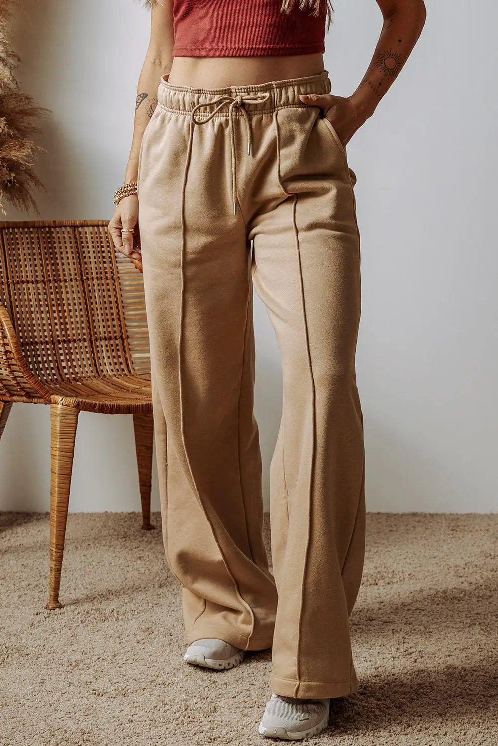 Grateful Threads Boutique Canyon Comfort Wide Leg Drawstring Pants - Sweatpants Smoke Gray Exposed Seam Drawstring High Waist Wide Leg Pants