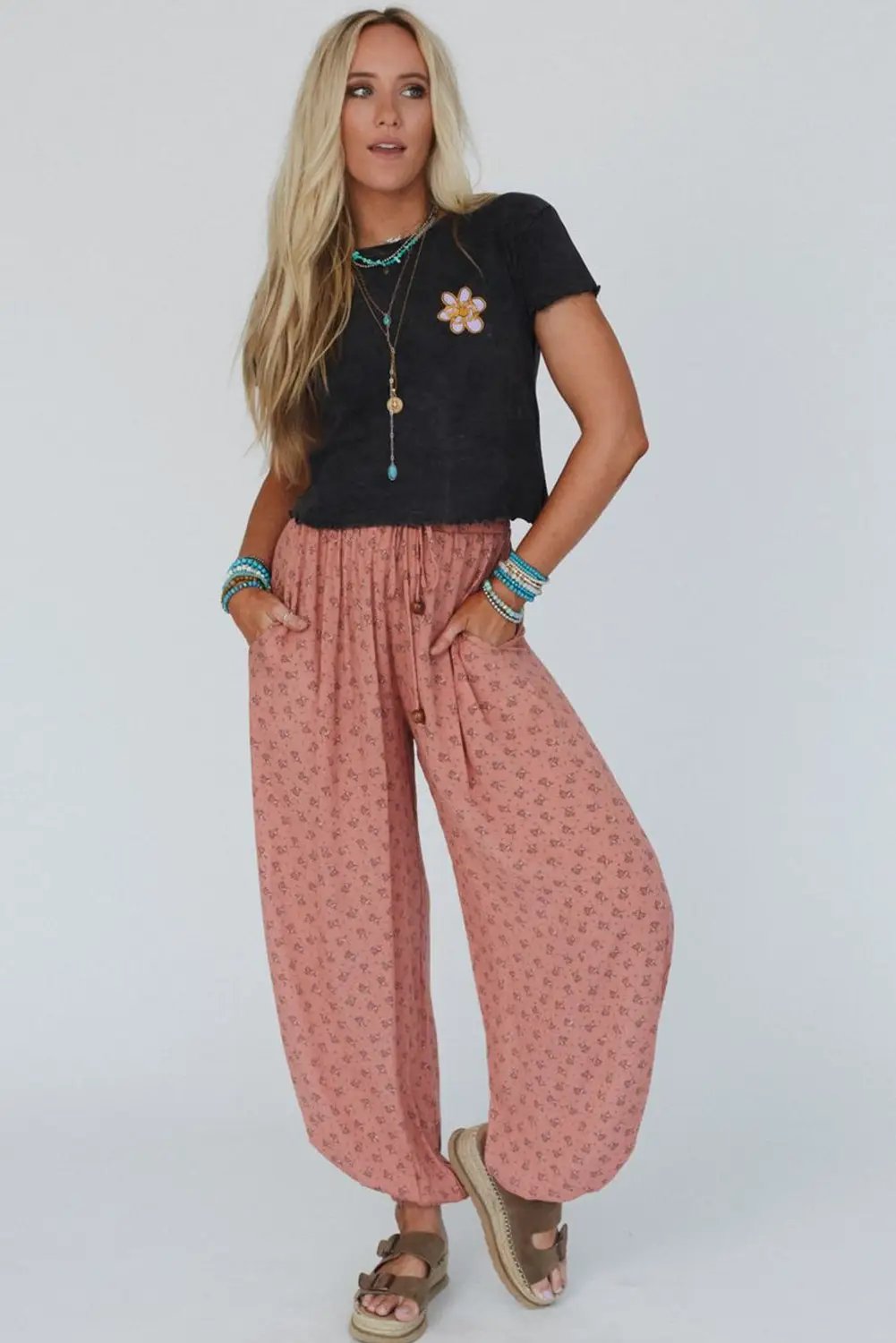 Grateful Threads Boutique Pink Boho Floral Printed Jogger Pants - Pants