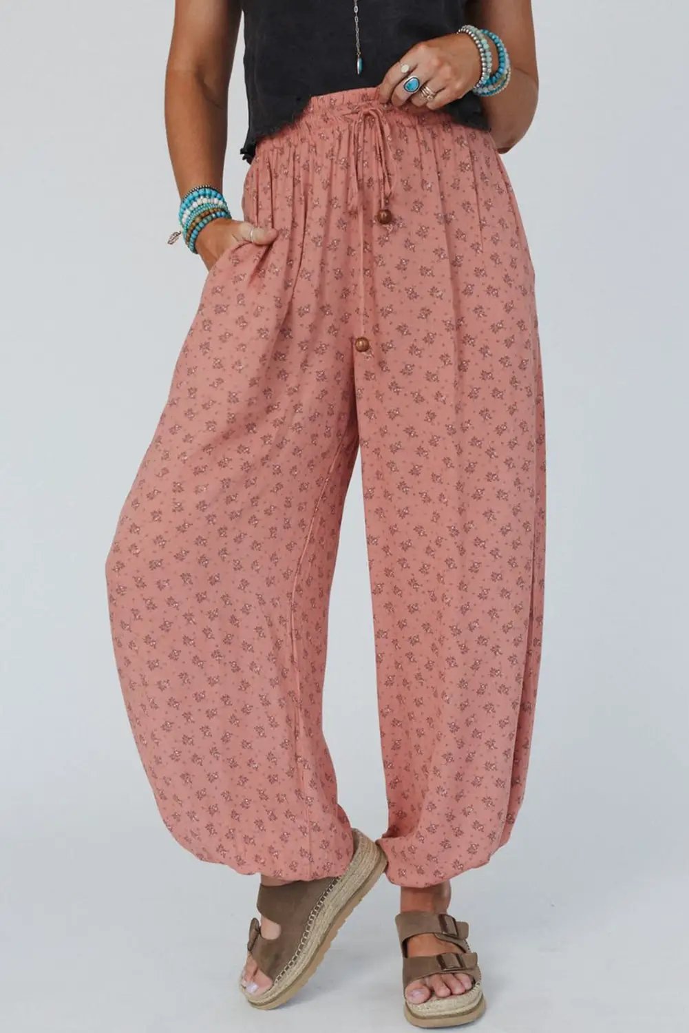 Grateful Threads Boutique Pink Boho Floral Printed Jogger Pants - Pants