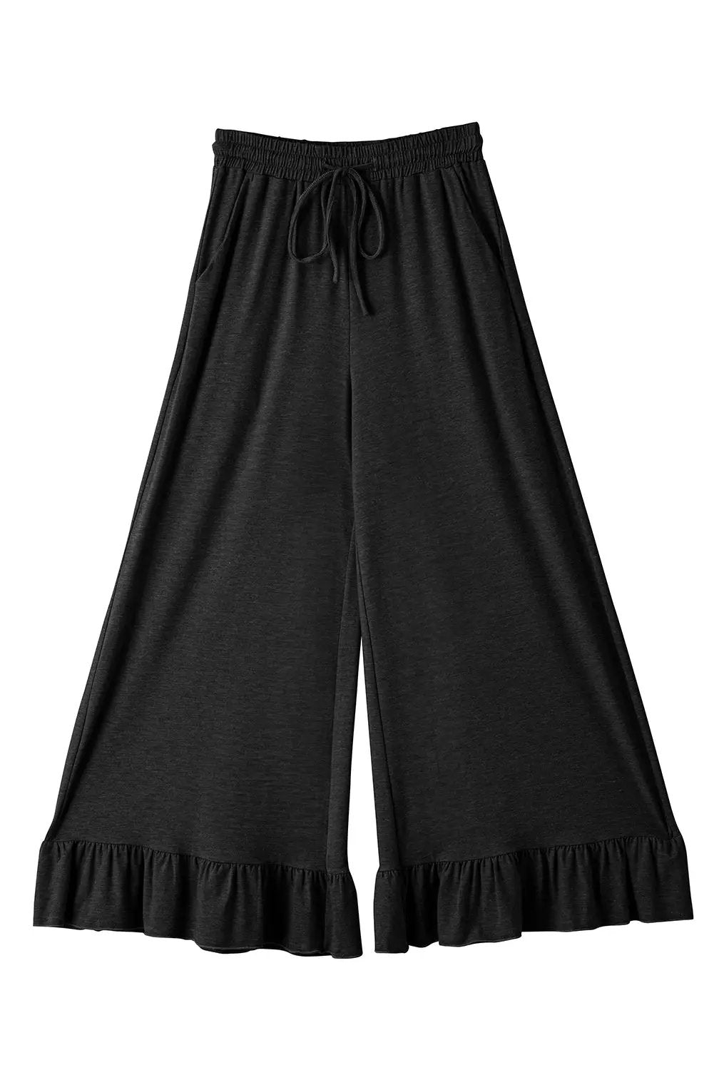 Grateful Threads Boutique Black Ruffle Bottom Drawstring Pant - Trousers Black Ruffle Bottom Drawstring Pant