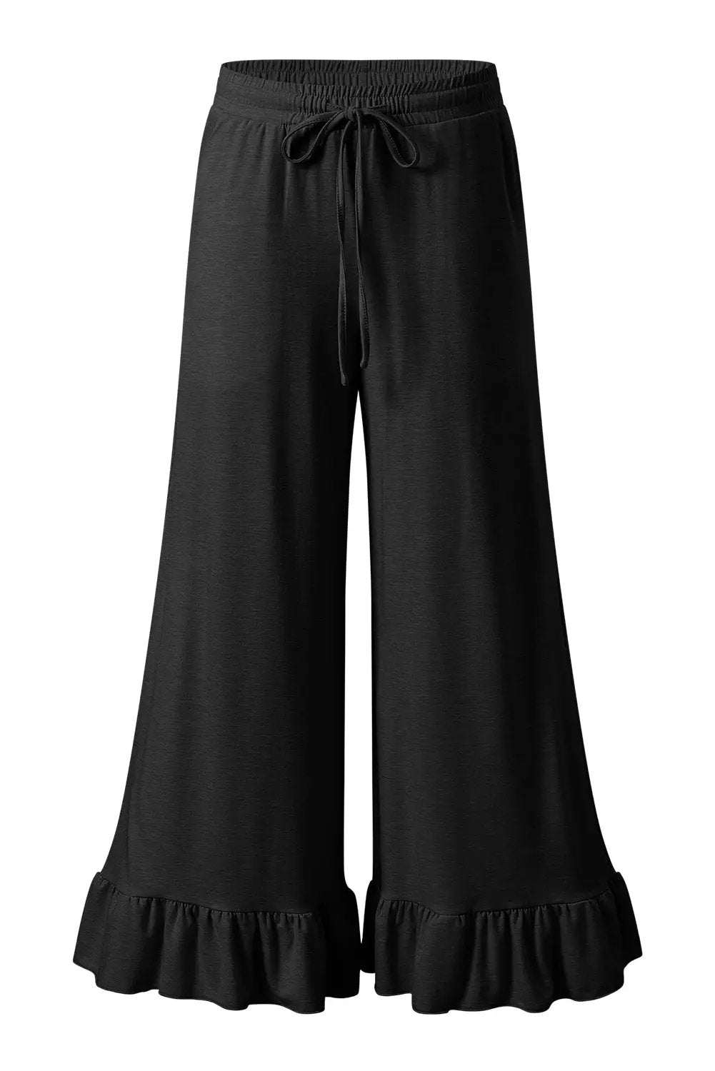 Grateful Threads Boutique Black Ruffle Bottom Drawstring Pant - Trousers Black Ruffle Bottom Drawstring Pant