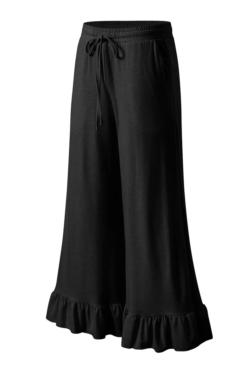 Grateful Threads Boutique Black Ruffle Bottom Drawstring Pant - Trousers Black Ruffle Bottom Drawstring Pant