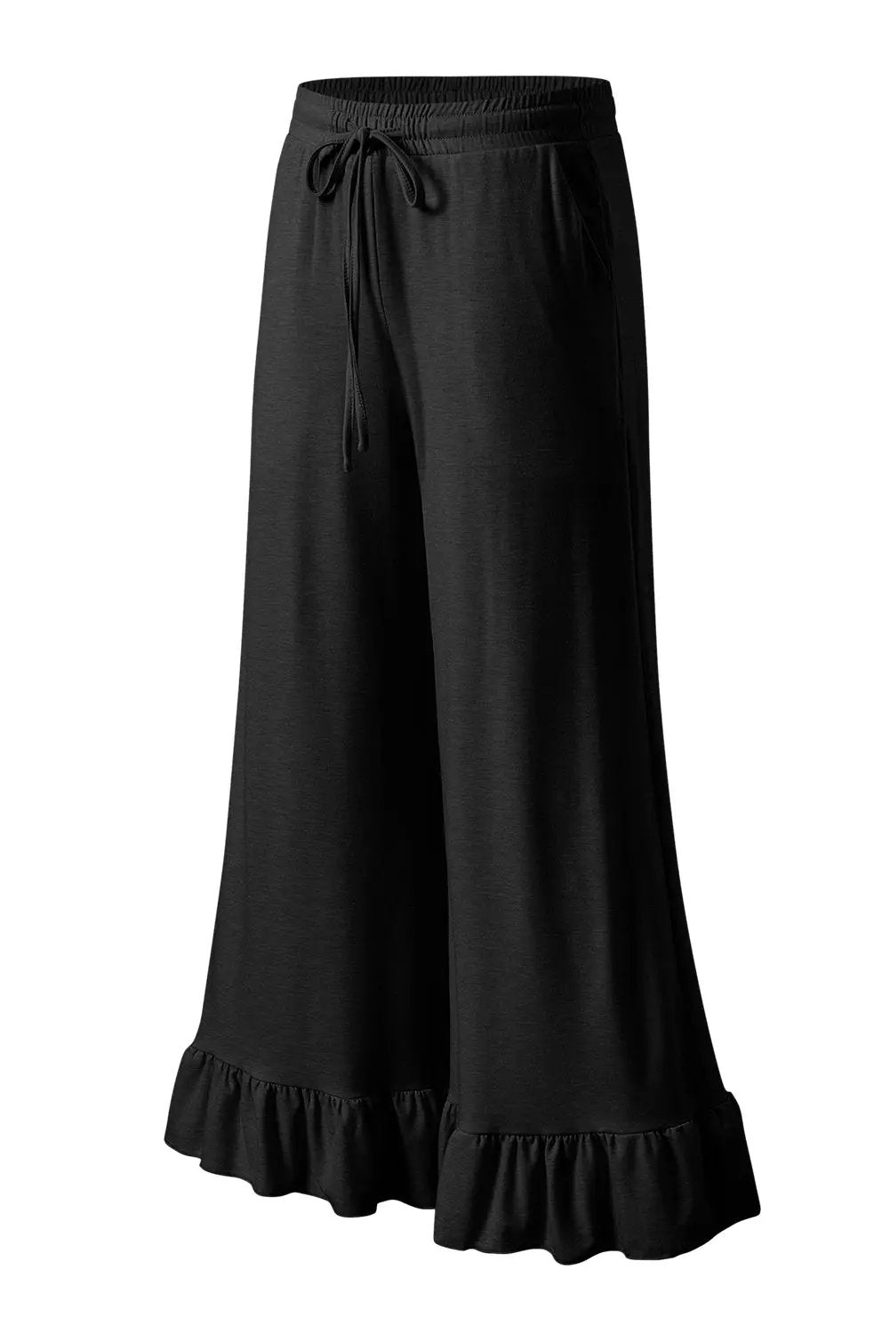 Grateful Threads Boutique Black Ruffle Bottom Drawstring Pant - Trousers Black Ruffle Bottom Drawstring Pant