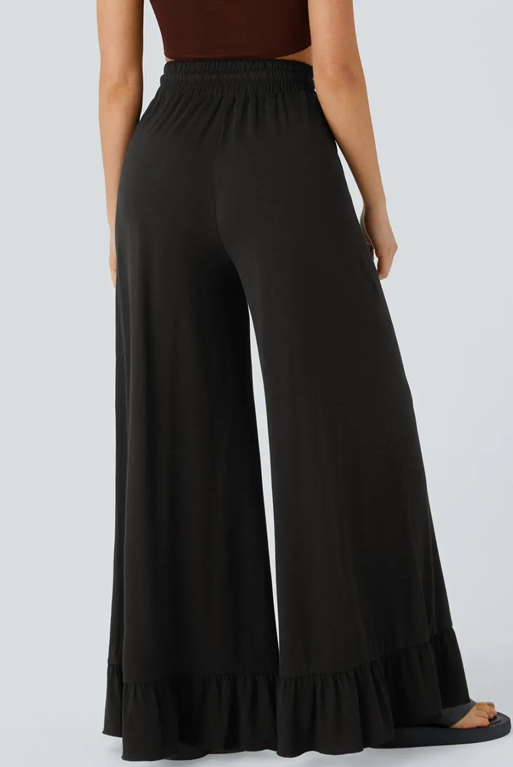 Grateful Threads Boutique Black Ruffle Bottom Drawstring Pant - Trousers Black Ruffle Bottom Drawstring Pant