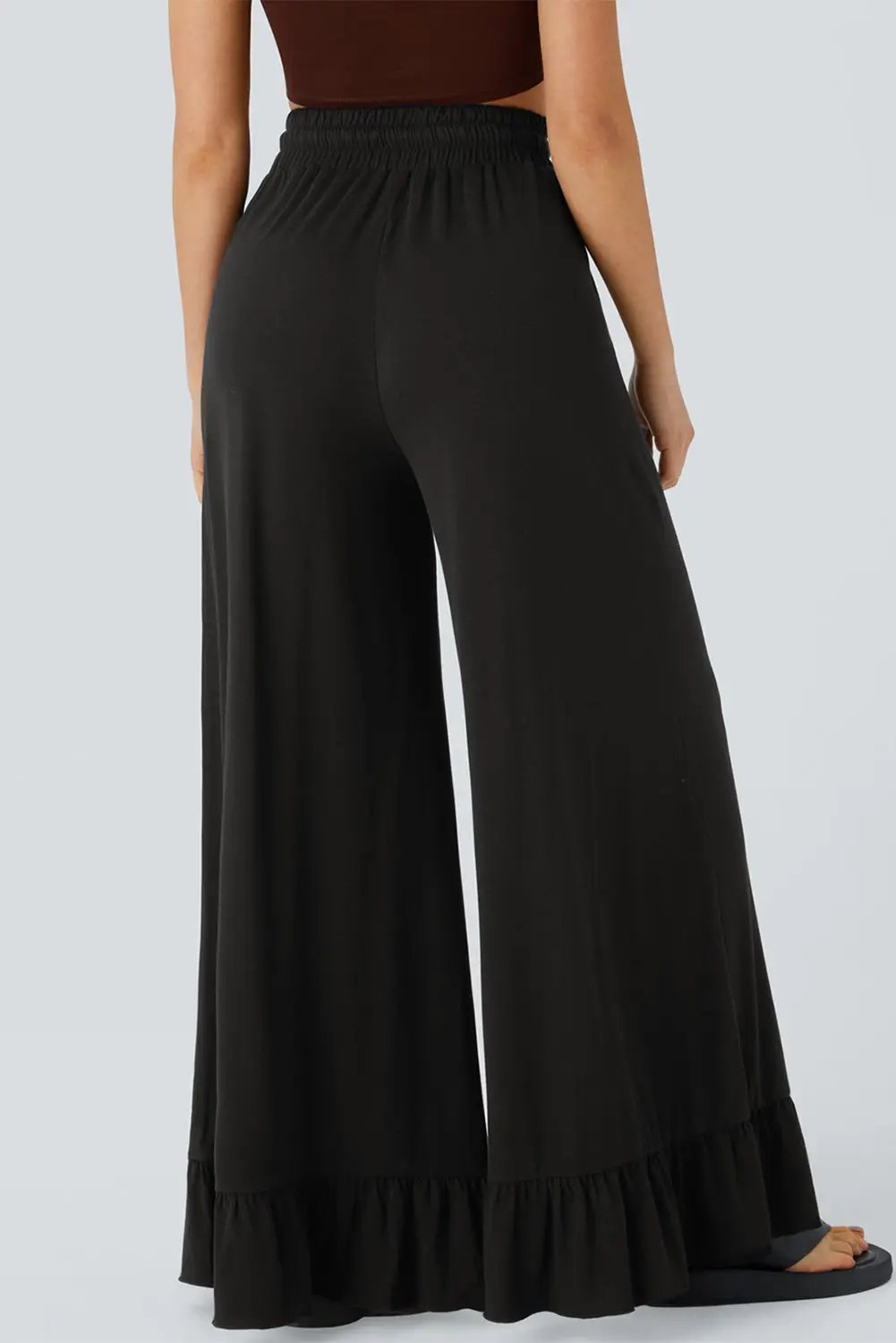 Grateful Threads Boutique Black Ruffle Bottom Drawstring Pant - Trousers Black Ruffle Bottom Drawstring Pant