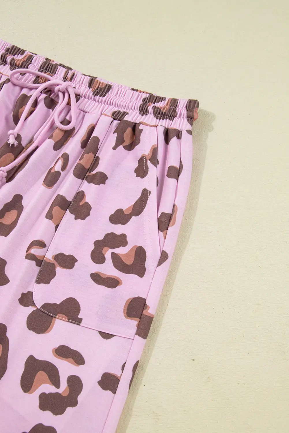 Grateful Threads Boutique Pink Drawstring Leopard Print Patch Pocket Loose Pants - Pants Pink Drawstring Leopard Print Patch Pocket Loose Pants