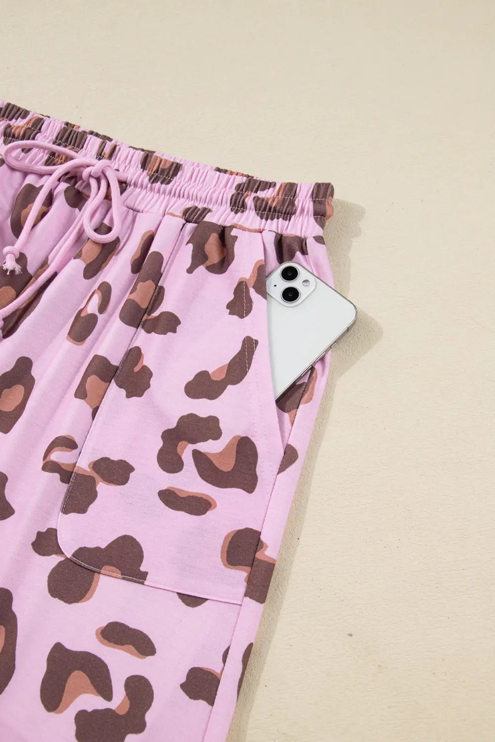 Grateful Threads Boutique Pink Drawstring Leopard Print Patch Pocket Loose Pants - Pants Pink Drawstring Leopard Print Patch Pocket Loose Pants