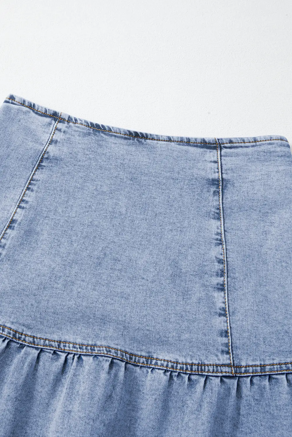 Grateful Threads Boutique Beau Blue Asymmetric Ruffle Overlay Denim Mini Skirt - Skirts Beau Blue Asymmetric Ruffle Overlay Denim Mini Skirt