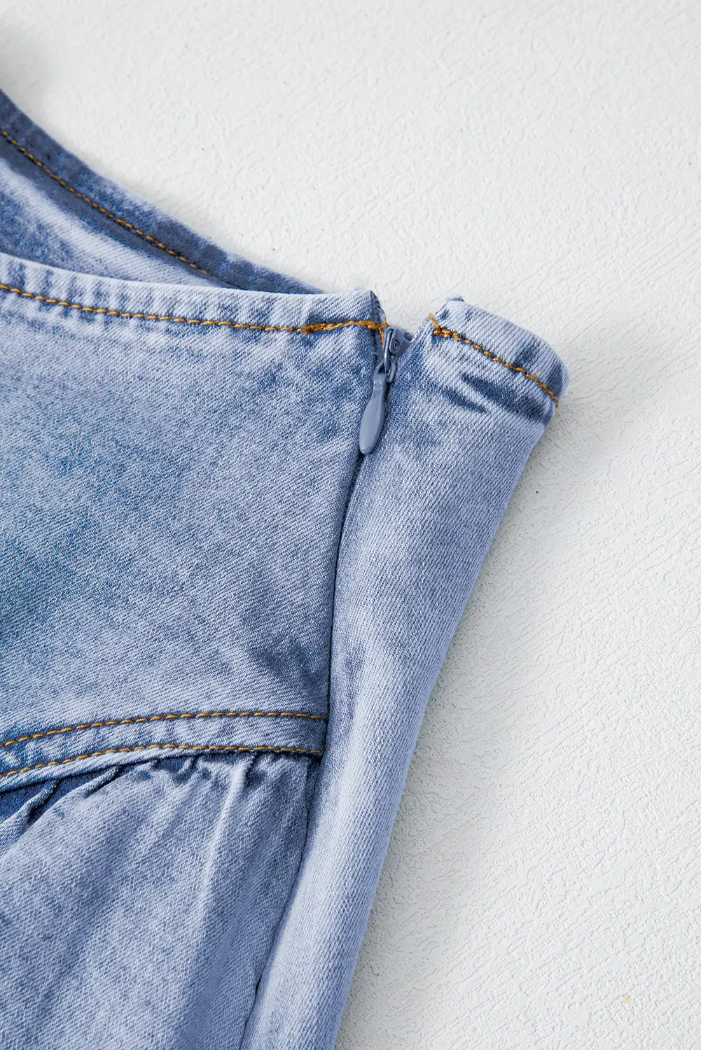 Grateful Threads Boutique Beau Blue Asymmetric Ruffle Overlay Denim Mini Skirt - Skirts Beau Blue Asymmetric Ruffle Overlay Denim Mini Skirt