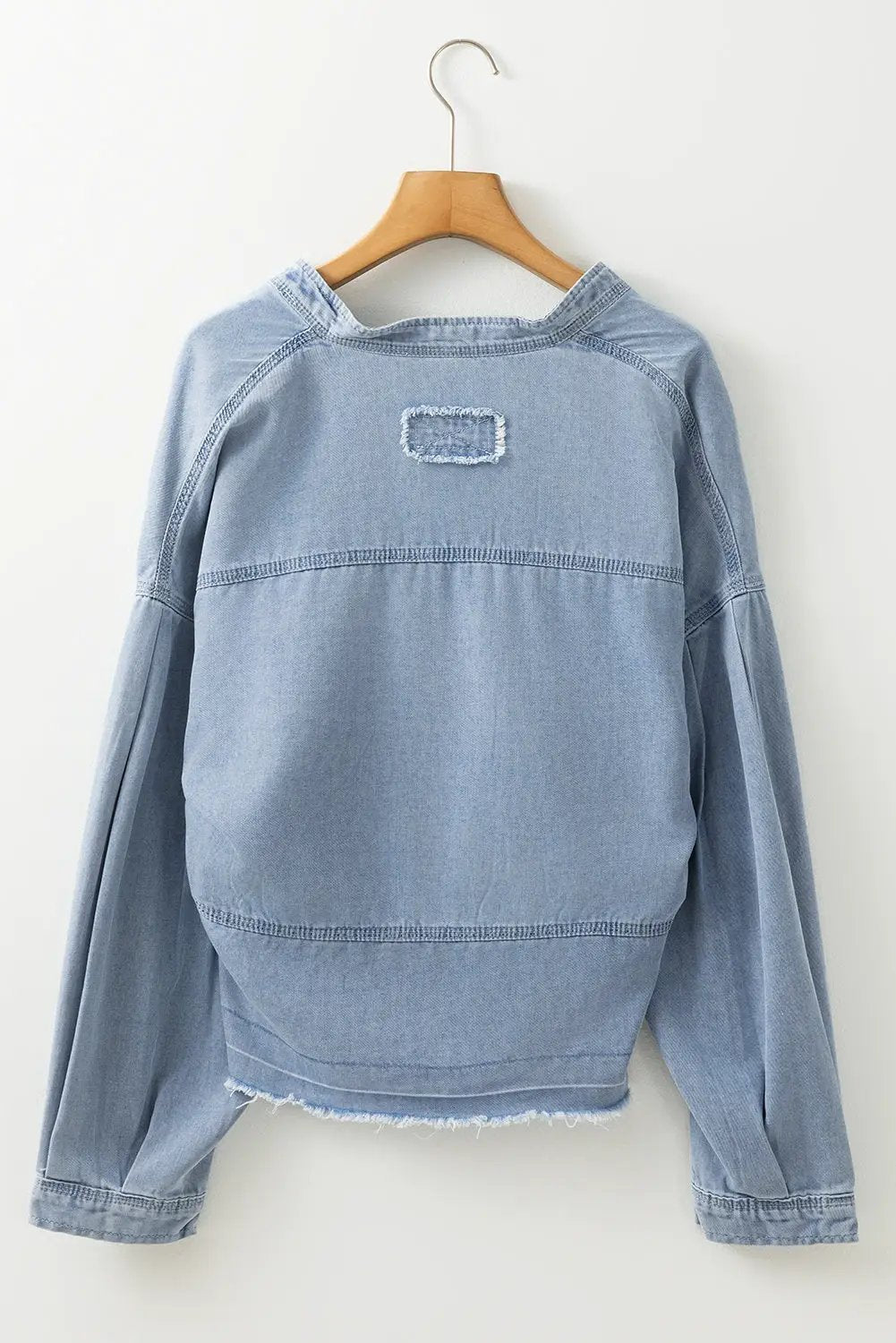 Grateful Threads Boutique Light Blue Wash V Neck Denim Top - Clothing Tops Light Blue Washed V Neck Denim Top