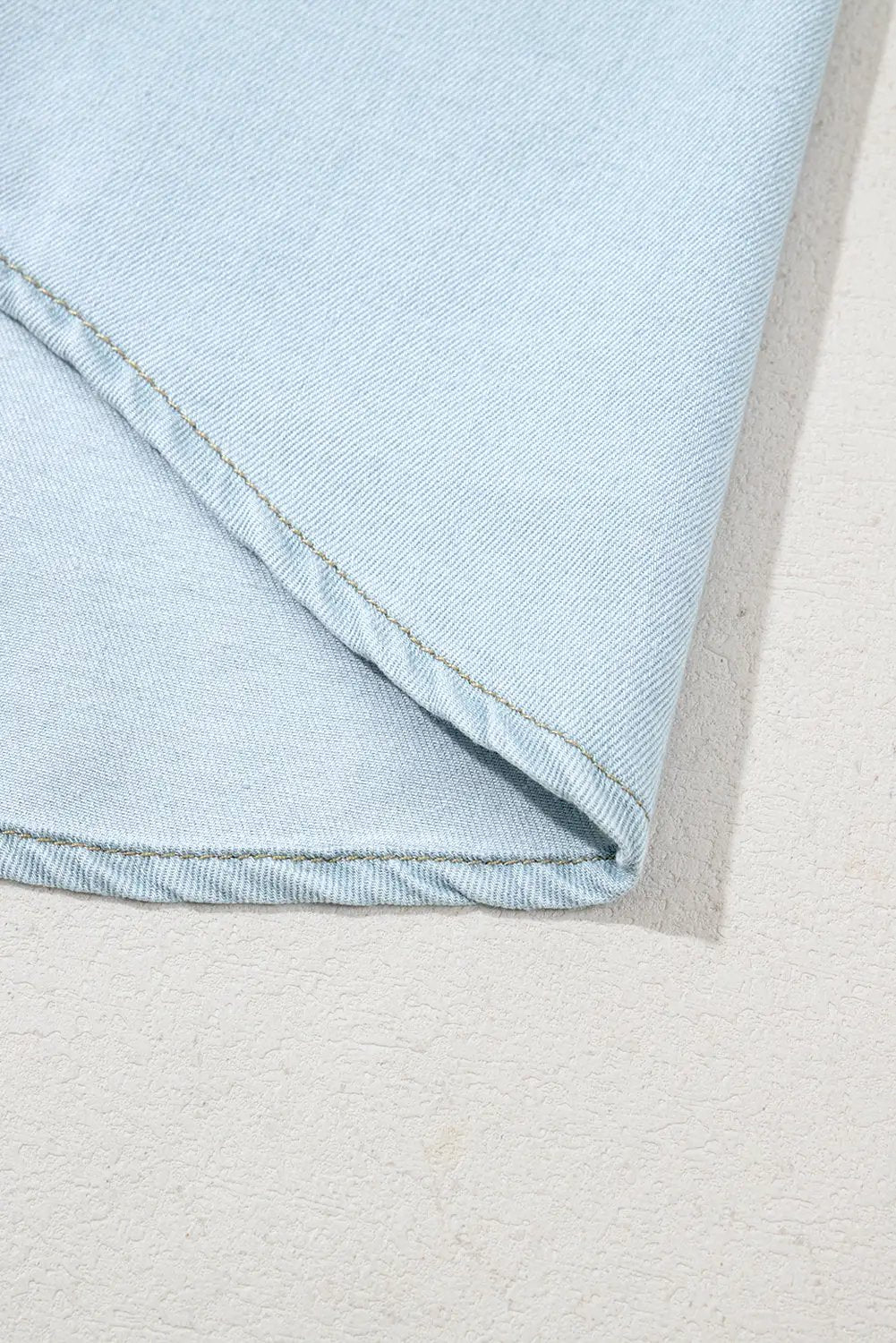 Grateful Threads Boutique Beau Blue Mineral Wash Cap Sleeve Frilled Button Up Denim Shirt - Shirts Beau Blue Mineral Wash Cap Sleeve Frilled Button Up Denim Shirt