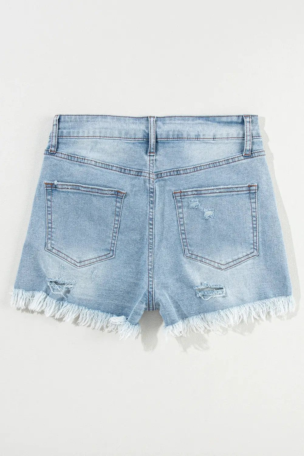 Grateful Threads Boutique Light Blue Distressed Ripped Raw Hem High Waist Denim Shorts - Denim Shorts Light Blue Distressed Ripped Raw Hem High Waist Denim Shorts