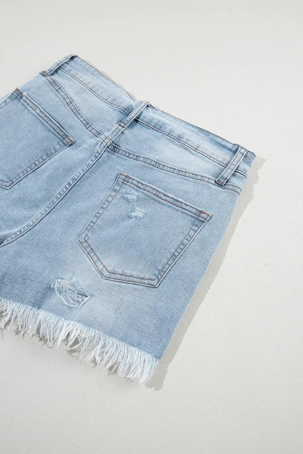 Grateful Threads Boutique Light Blue Distressed Ripped Raw Hem High Waist Denim Shorts - Denim Shorts Light Blue Distressed Ripped Raw Hem High Waist Denim Shorts
