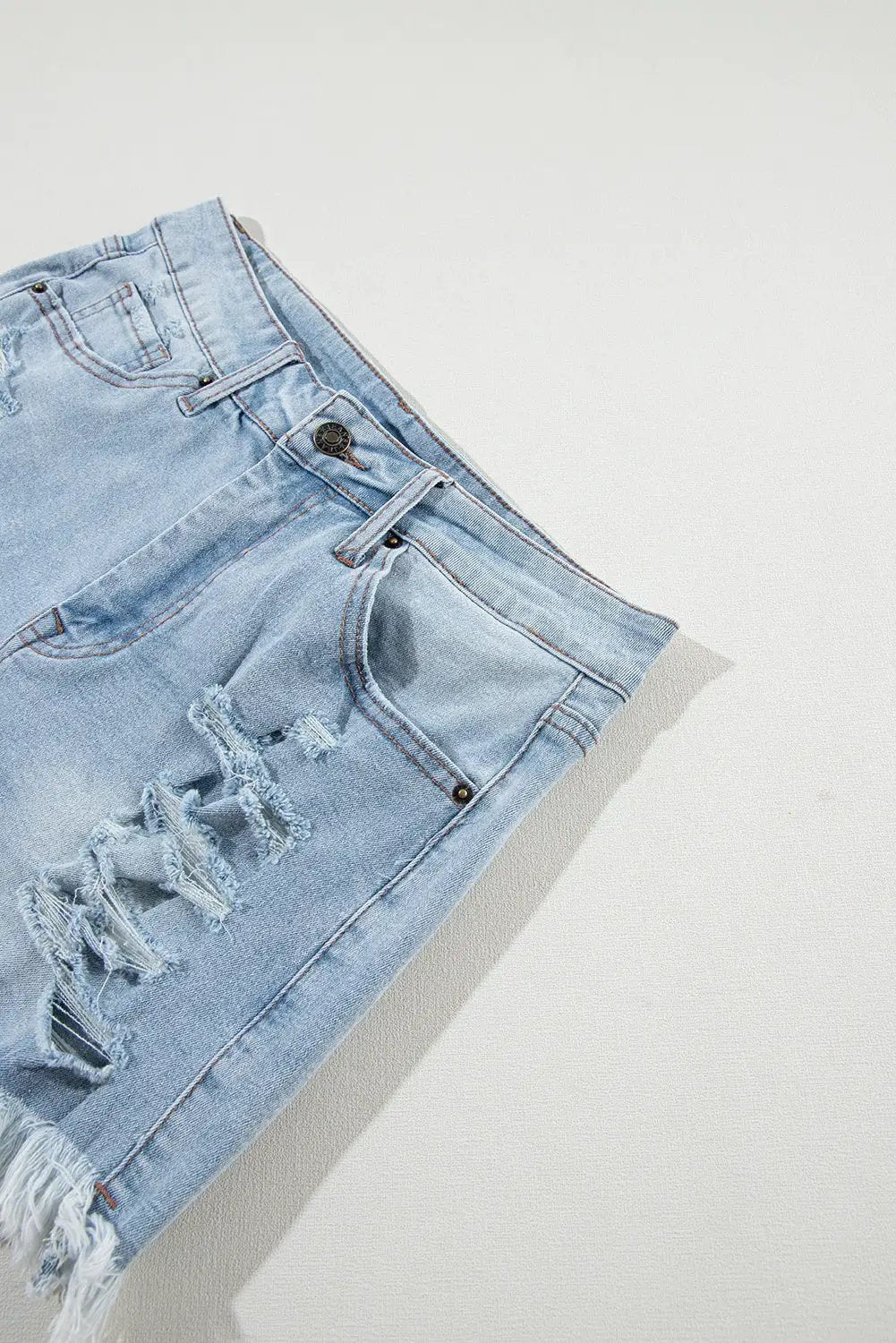 Grateful Threads Boutique Light Blue Distressed Ripped Raw Hem High Waist Denim Shorts - Denim Shorts Light Blue Distressed Ripped Raw Hem High Waist Denim Shorts