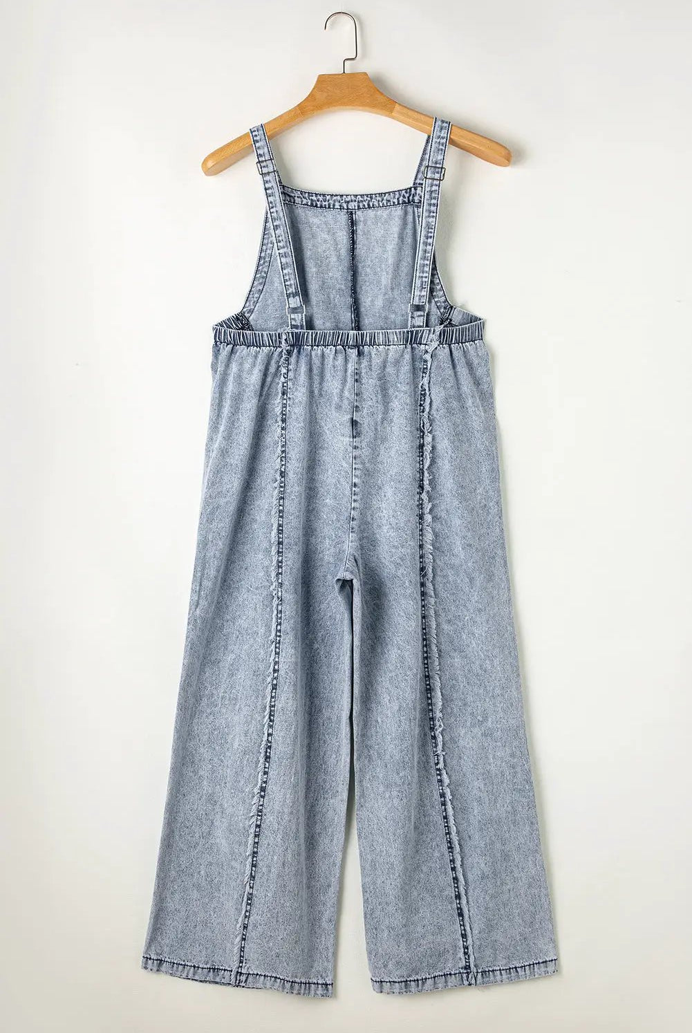 Grateful Threads Boutique Beau Blue Light Wash Frayed Exposed Seam Wide Leg Denim Overall - One-Pieces