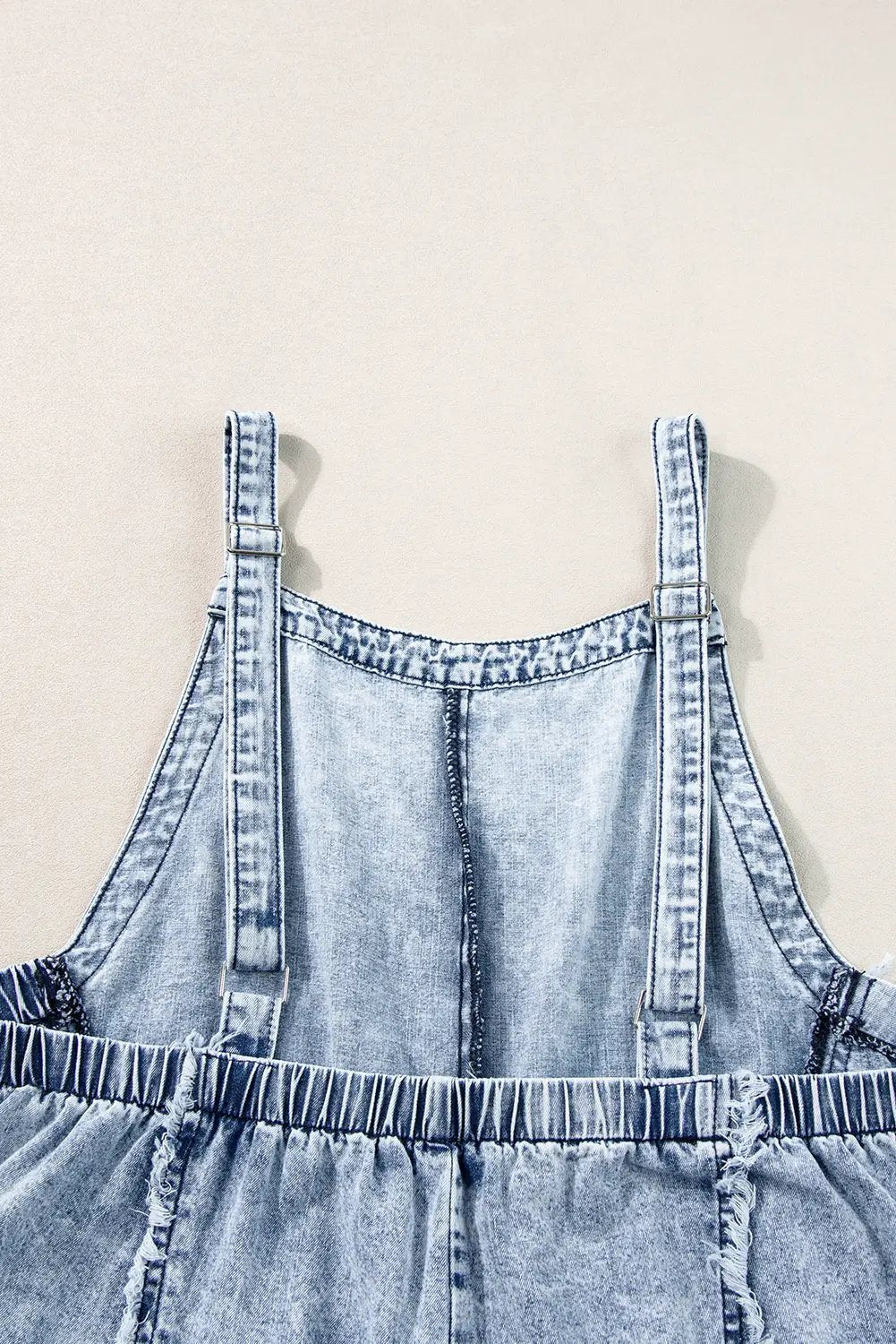 Grateful Threads Boutique Beau Blue Light Wash Frayed Exposed Seam Wide Leg Denim Overall - One-Pieces