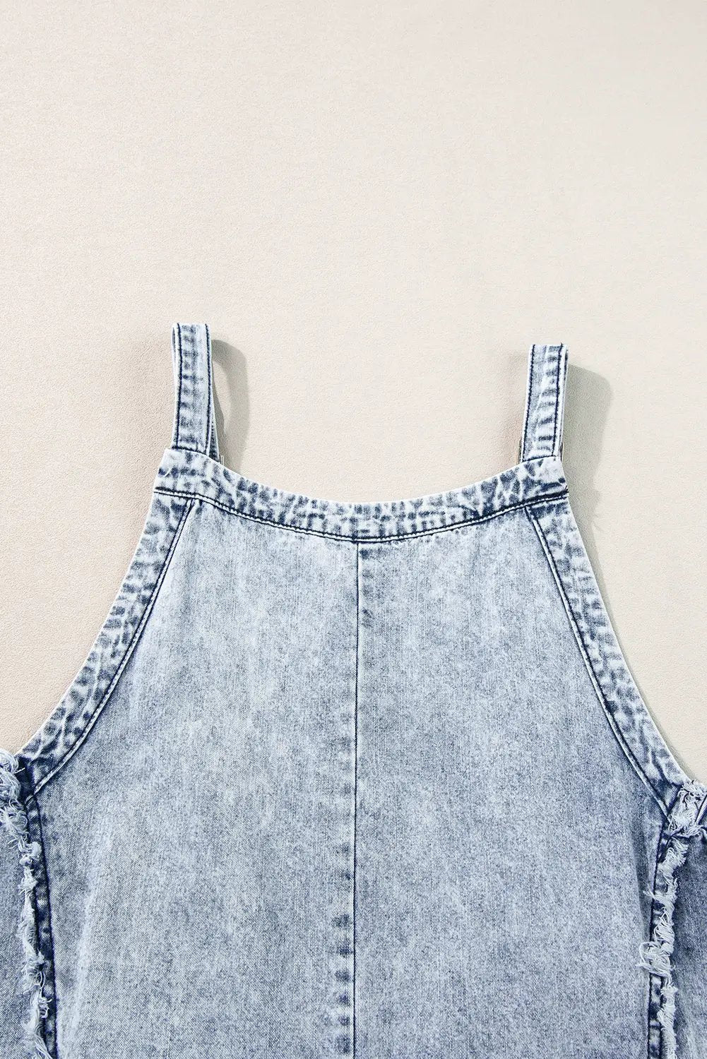 Grateful Threads Boutique Beau Blue Light Wash Frayed Exposed Seam Wide Leg Denim Overall - One-Pieces