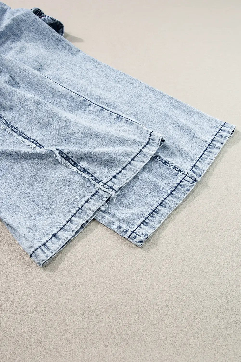 Grateful Threads Boutique Beau Blue Light Wash Frayed Exposed Seam Wide Leg Denim Overall - One-Pieces