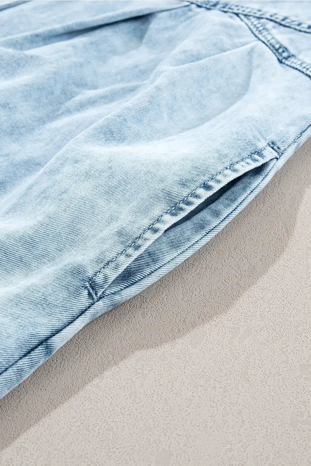 Grateful Threads Boutique Beau Blue Mineral Wash Ruffled Short Sleeve Buttoned Denim Dress - Dresses Beau Blue Mineral Wash Ruffled Short Sleeve Buttoned Denim Dress