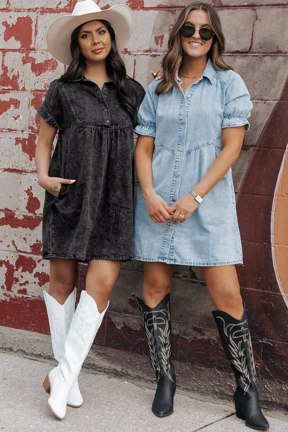 Grateful Threads Boutique Beau Blue Mineral Wash Ruffled Short Sleeve Buttoned Denim Dress - Dresses Beau Blue Mineral Wash Ruffled Short Sleeve Buttoned Denim Dress