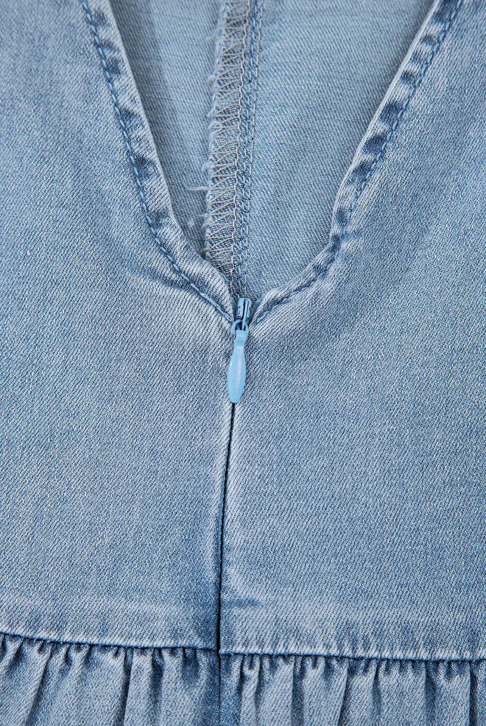 Grateful Threads Boutique Chambray Square Neck Bowknot A-line Sleeveless Denim Dress - Dresses Myosotis Square Neck Bowknot A-line Sleeveless Denim Dress