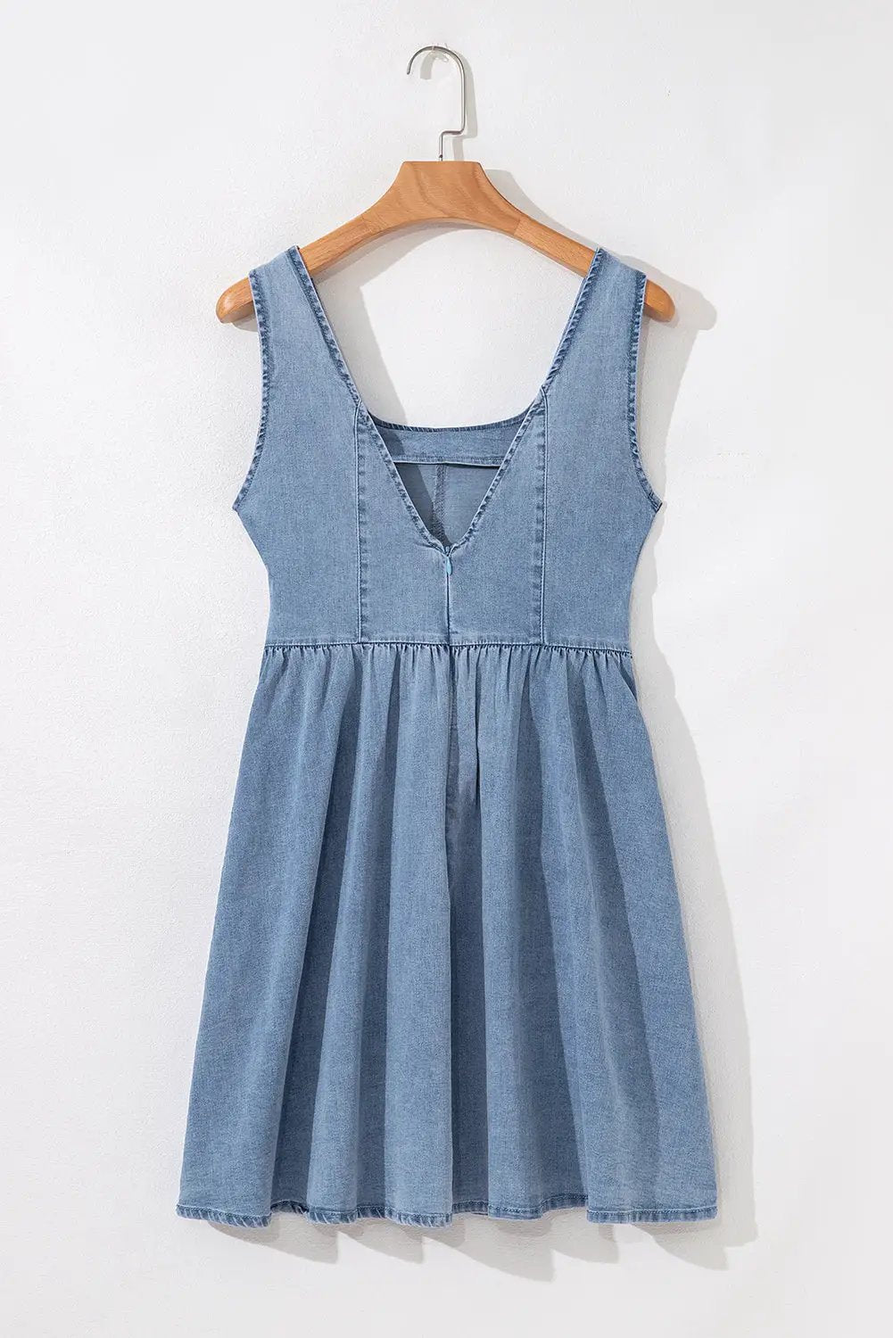 Grateful Threads Boutique Chambray Square Neck Bowknot A-line Sleeveless Denim Dress - Dresses Myosotis Square Neck Bowknot A-line Sleeveless Denim Dress