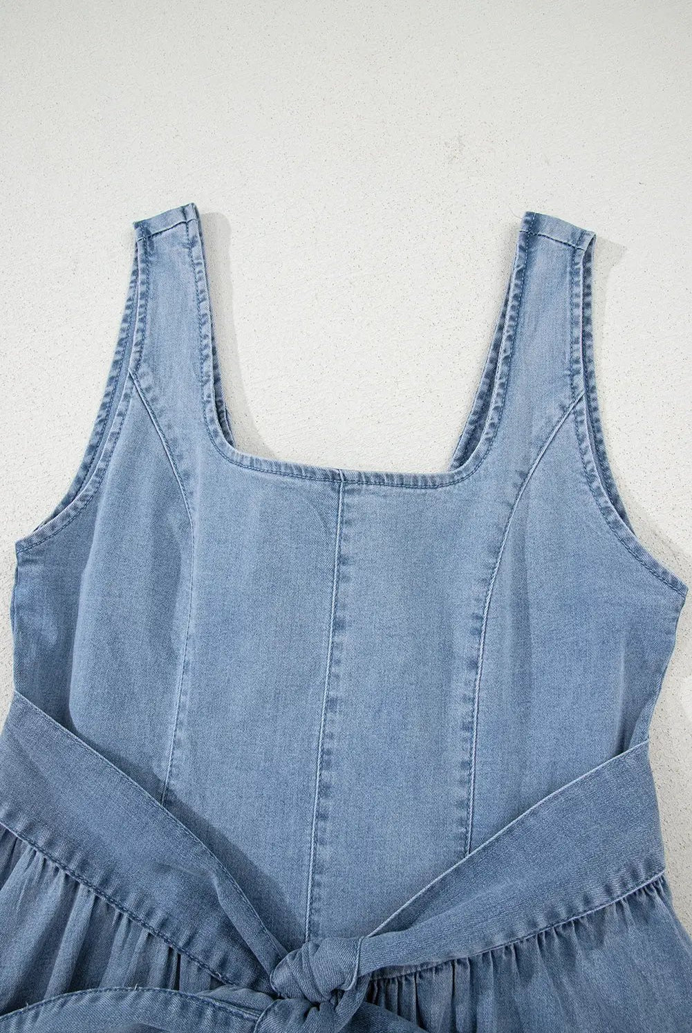 Grateful Threads Boutique Chambray Square Neck Bowknot A-line Sleeveless Denim Dress - Dresses Myosotis Square Neck Bowknot A-line Sleeveless Denim Dress