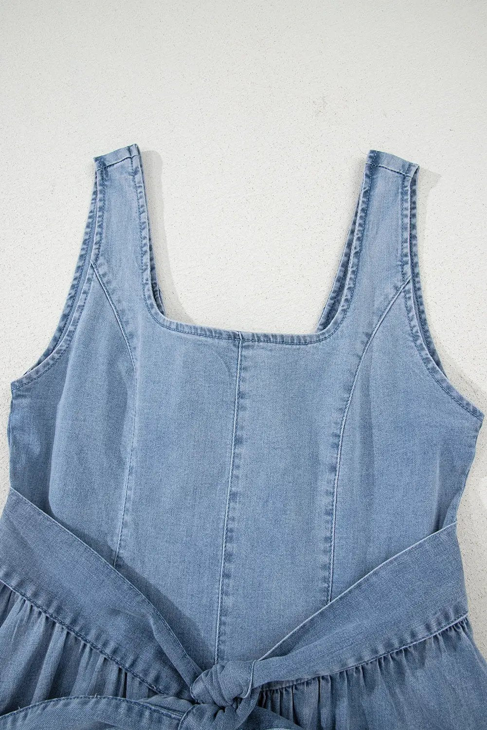 Grateful Threads Boutique Chambray Square Neck Bowknot A-line Sleeveless Denim Dress - Dresses Myosotis Square Neck Bowknot A-line Sleeveless Denim Dress