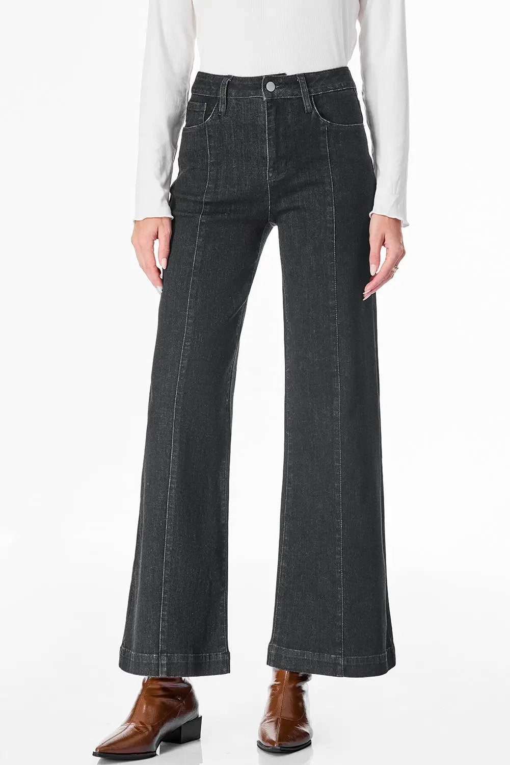 Grateful Threads Boutique Black Plain Seam Detail Flared Bottom Ankle Length Jeans - Jeans Black Plain Seam Detail Flared Bottom Ankle Length Jeans