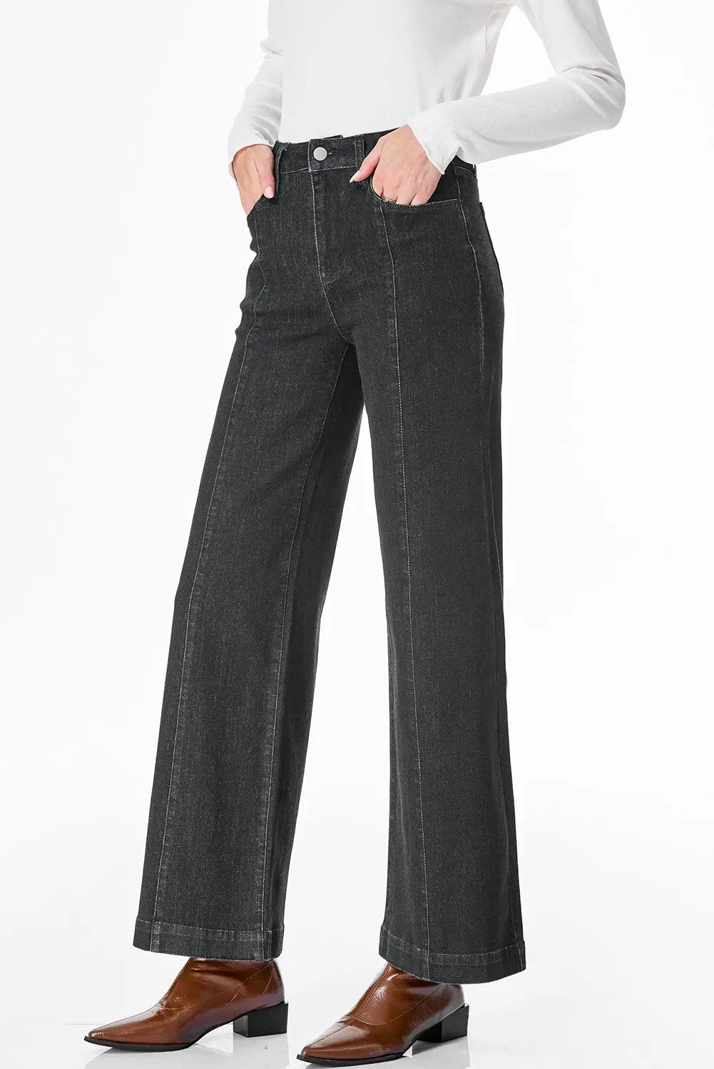 Grateful Threads Boutique Black Plain Seam Detail Flared Bottom Ankle Length Jeans - Jeans Black Plain Seam Detail Flared Bottom Ankle Length Jeans