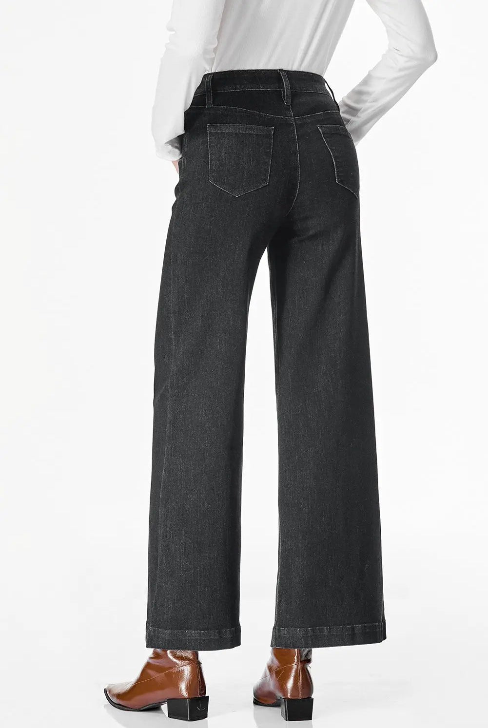 Grateful Threads Boutique Black Plain Seam Detail Flared Bottom Ankle Length Jeans - Jeans Black Plain Seam Detail Flared Bottom Ankle Length Jeans