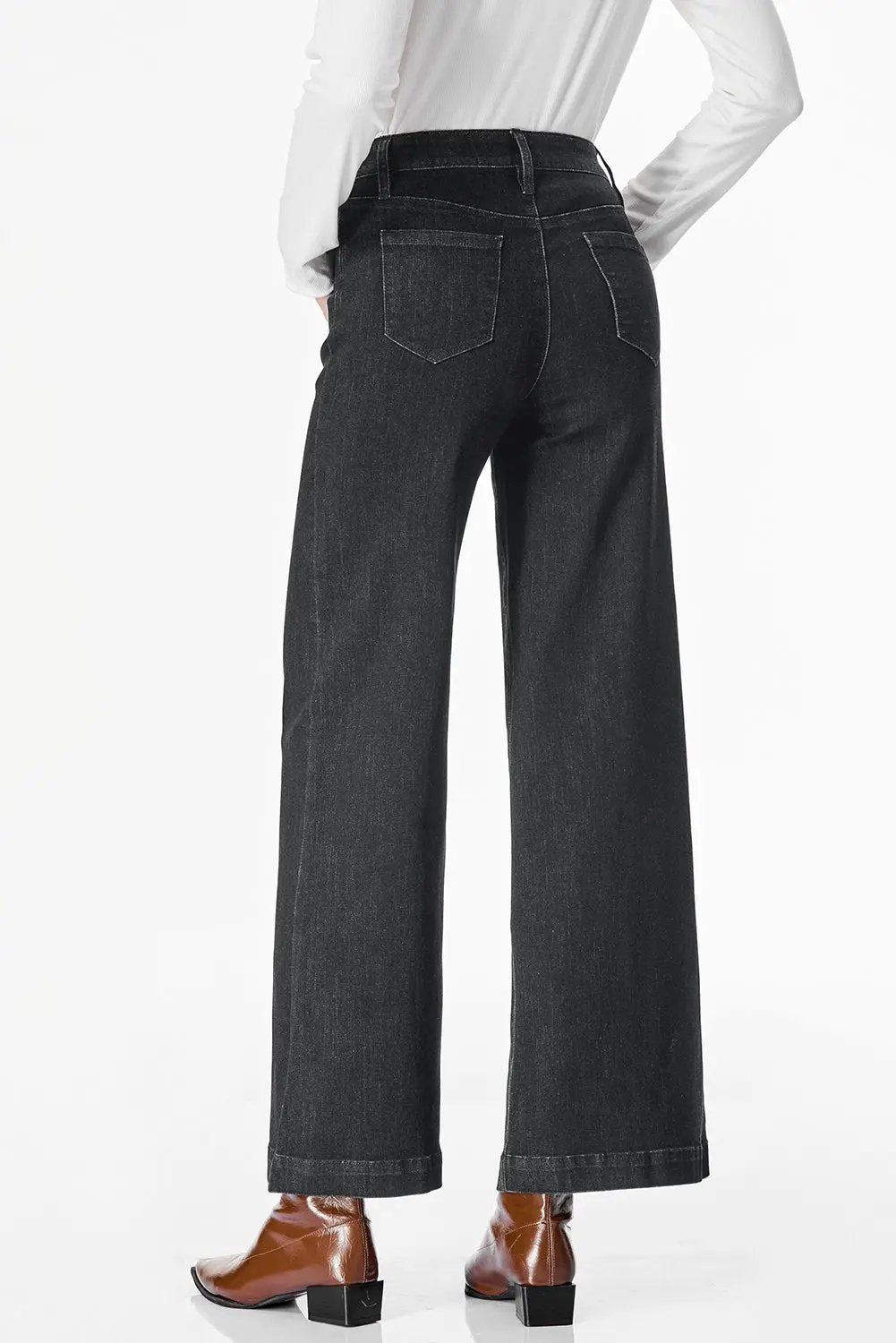 Grateful Threads Boutique Black Plain Seam Detail Flared Bottom Ankle Length Jeans - Jeans Black Plain Seam Detail Flared Bottom Ankle Length Jeans